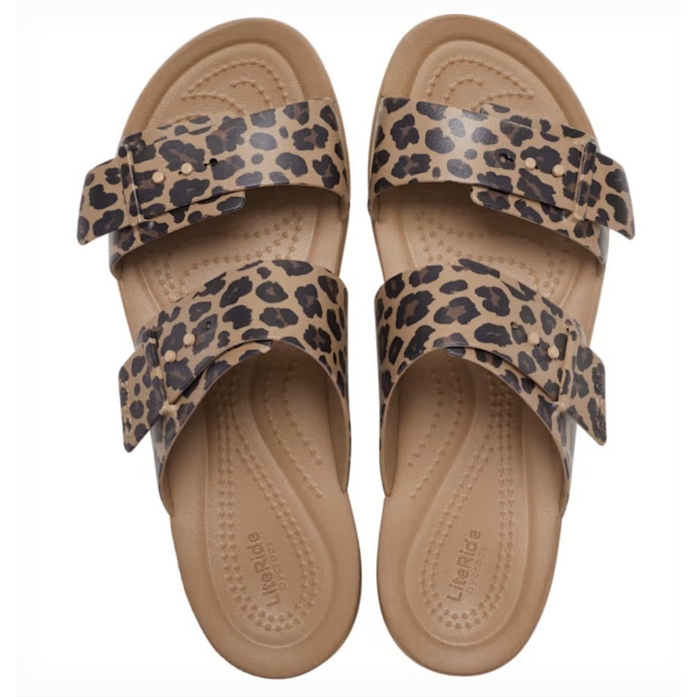 Crocs Sandals Women 9 Leopard Brooklyn Animal Buckle Low Platform Slides - Picture 2 of 6